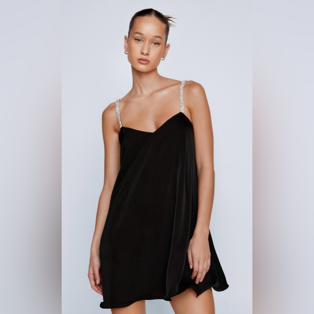 Diamant Strap Satin Swing Mini Dress.